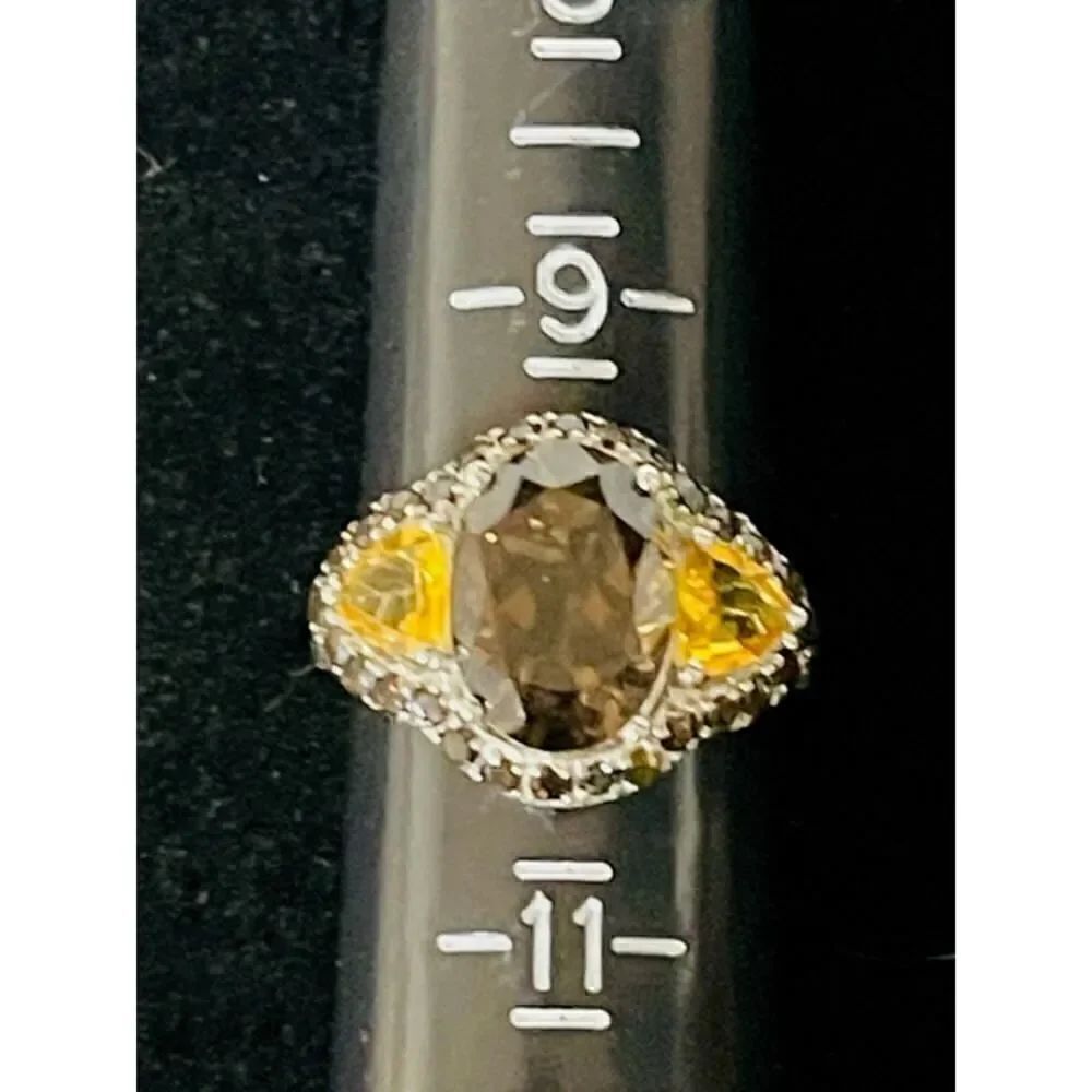 HSN Ring Large Brown and Amber Rhinestone Crystals Size 10 925 ss